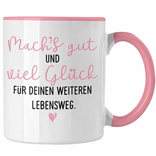 Trendation - Abschiedsgeschenk Tasse Geschenk Viel Glück Für Deinen Weiteren Lebensweg Jobwechsel Abschied Neuer Job (Rosa)