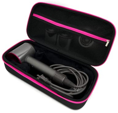 LITTECA Aufbewahrungstasche Caring Hard Case für Dyson Haartrockner und Zubehör, Harte Reise-Aufbewahrungstasche mit rosa Reißverschluss