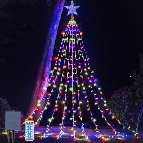 Lucine Esterne Solari Impermeabili, 2M x 9 Fili 8 Modalità Luci LED Solari Albero di Natale per Esterno, Catena Luminosa Solare da Esterno Natale per Esterni per Giardino, Natale, Capodanno, Festa