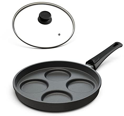 Hoffmann Aluguss Pancake Pfanne Induktion 26 cm I Made in Germany mit Deckel I Spiegeleipfanne induktionsgeeignet Antihaft Abnehmbarer Stiel
