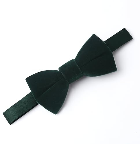 PACGOTH Bow Ties for Boys, Pre-Tied Kids Bow Ties, Velvet Bowties for Toddlers Solid Adjustable Child Bowties With Gift Box (Dark Green)
