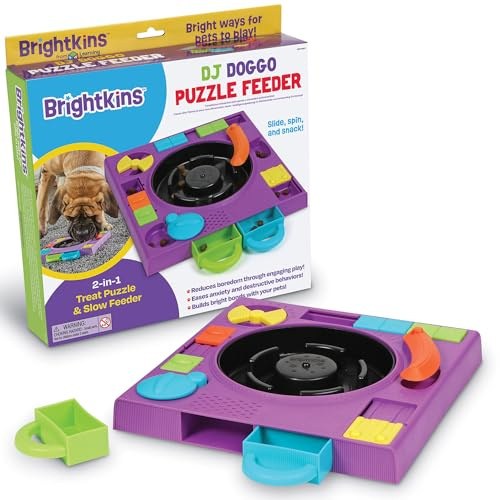 BrightKins Learning Resources DJ Doggo Puzzle-Futterspender – 2-in-1 Anti-Schling-Futternapf & interaktives Hundespielzeug – Geschenkidee Weihnachten – BPA-frei & rutschfest – 2-teiliges Set