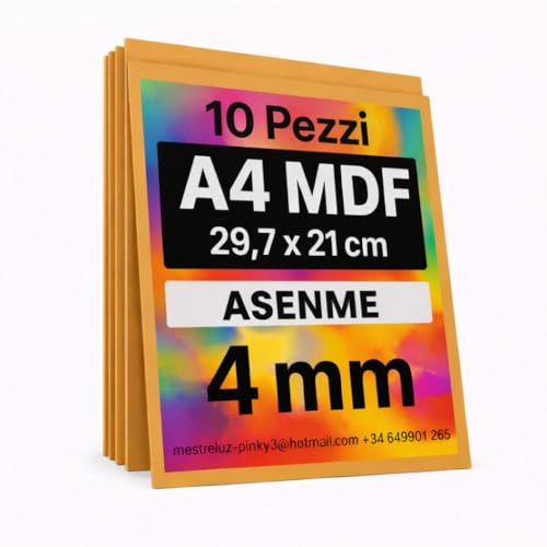 ASENME MDF 10pcs Planche de bois 29,7x21x4mm (A4), feuilles de bois, Modélisation, Ajouré, Bricolage, Artisanat. tranche de bois (29.7cm*21cm(A4) 4mm/10 unités)