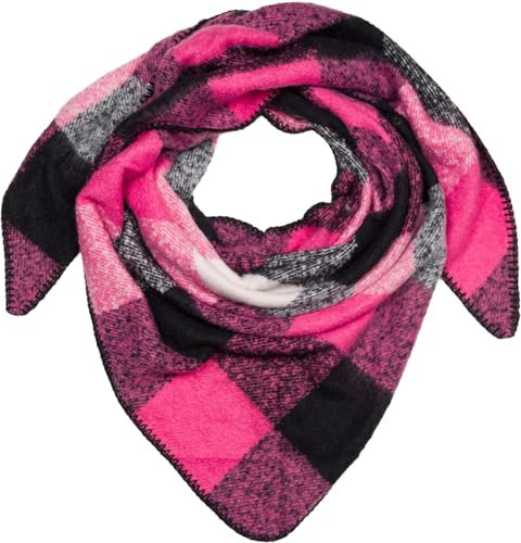 styleBREAKER Damen XXL Web Dreieck Schal mit buntem Karo Muster, Dreiecktuch Kariert, Winter Schal warm weich, Tuch 01020050, Farbe:Pink-Schwarz-Weiß