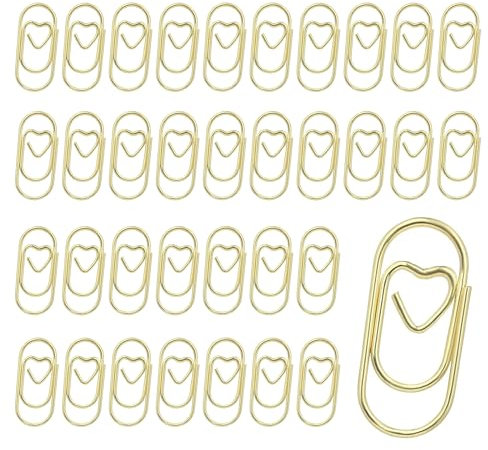 Büroklammern Gold 200 Stück Büroklammer Herz Klein Metall Büroklammern Motiv Herz Papierklammern für Büro Dokumente Aktenklammer