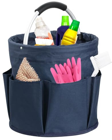 Cleaning Organiser Caddy, Collapsible Storage Basket For Toiletries, Storage Box for Cleaning Utensils, Multi pocket Craft Caddy Organizer, for Indoor and Outdoor, Organisation 11x11in (Blue)