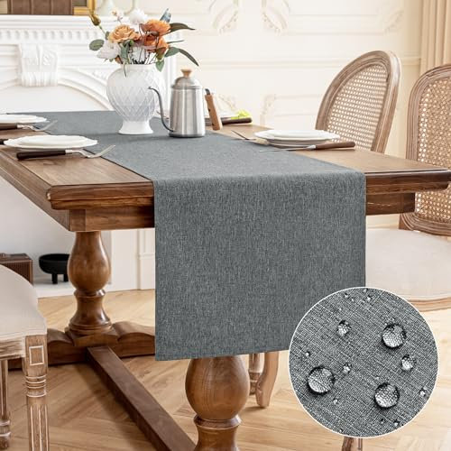 AooHome Tischläufer Grau 40X140cm, Tischdeko Leinen-Optik Abwaschbar Tischband aus Polyester Wasserabweisend mit Lotuseffekt, Dauerhaft Kratzfest für Esszimmer Hochzeiten Party Weihnachten