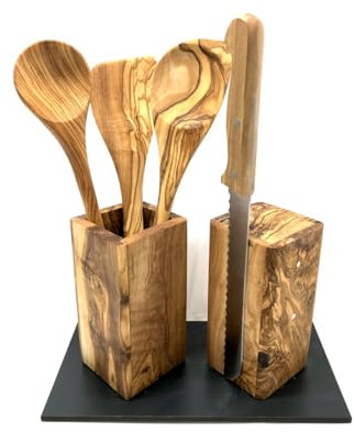 D.O.M. Messerblock & Utensilienbecher BONNY & CLYDE aus Olivenholz