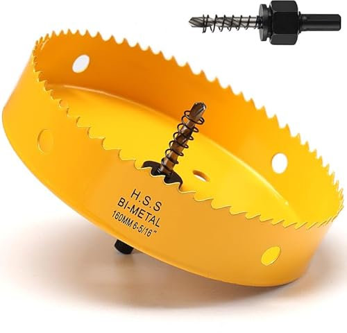 Sega tazza 160mm, bi-metallica sega a tazza per legno, frese a tazza per metallo con adattatore esagonale e punta di centraggio per ferro, alluminio, legno, cartongesso, giallo