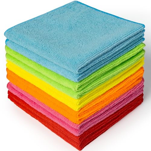 12 Pack Microfiber Cleaning Cloth, Reusable Kitchen Towels Dish Cloths, Lint Free Streak Free Washable Duster Cloth for House Car Motorbike Windows, 30 x 30cm