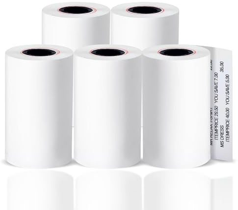 5 rollos de papel térmico de 57 x 40 mm, rollo de recibos para caja registradora, POS, máquina de tarjetas de crédito con tira de advertencia roja