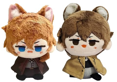 Tongyundacheng 2 st Dazai Osamu Nakahara Chuuya mjuka figurer anime bungo stray hundar mjuk fylld figur söt nyckelring väskor hänge för fans samling gåva