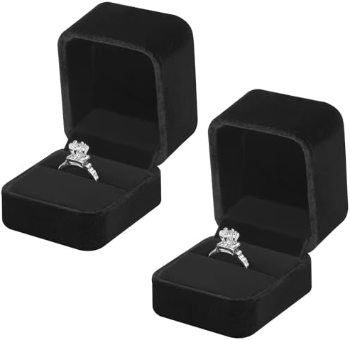 KUKUVR 2 Pieces Velvet Ring Gift Box, Small Ring Storage Boxes for Proposal Wedding Engagement Christmas Valentine's Day, Ring Earrings Stud Holder Display box for Woman