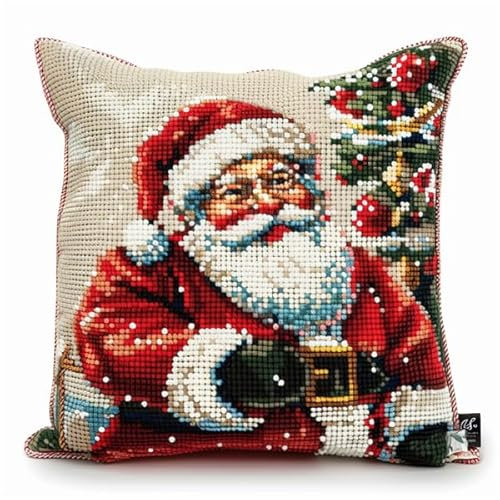 Lfynior DIY Kreuzstichkissen Weihnachten Stickkissen mit Muster 45X45cm Stickpackung Stickset Kreuzstich Kissen zum Basteln Stickkissen Stickpackung mit Vorgedruckt Kreuzstichmotiv
