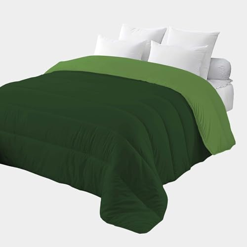 Corredocasa - Piumone Letto Singolo 4 Stagioni Piumino Autunnale e Invernale con Imbottitura 350 g/m², Trapunta Double Face Morbida in Microfibra Sintetica (Verde Chiaro/Verde Scuro, 1 Piazza)