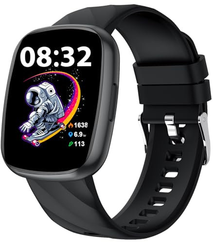Smart Watch for Kids, Fitness Tracker with Pedometer, 100+ Sport Modes, Heart Rate, Sleep Monitor, Spo2, Calorie Step Counter, Fitness Watch 1.75HD, Birthday Gifts for Girls Boys Teens 5-16 Black