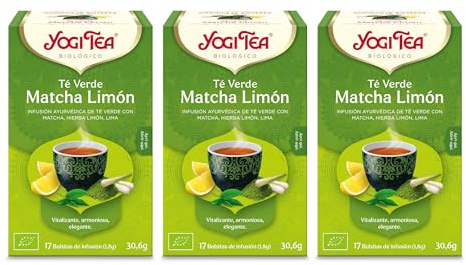 Yogi Tea - Té Verde Matcha Limón - Infusión Ayurvédica - Mezcla de Té Verde, Matcha, Hierba Limón y Lima - Pack de 3x17 bolsitas (51 bolsitas en total)