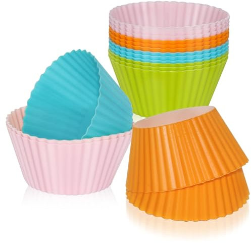 Molde de Silicona para Magdalenas y Cupcakes - 12 Moldes Reutilizables para Hornear, Multicolor para Postres en Air Fryer