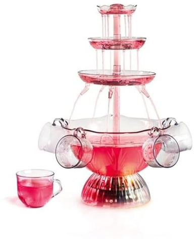 Fuente floral de plástico de 3 niveles con luz LED con 5 tazas, ideal para tartas de boda, licor, vino y bebidas, fuente de nostalgia