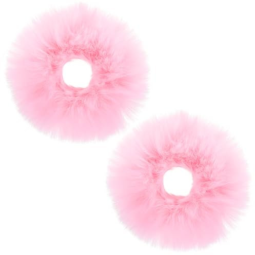 2 Stück Haargummi Scrunchie,Rosa Pom Pom Stirnbänder,Niedliches Plüsch Fuzzy Haargummis,Pelzig Scrunchies,Elastische Baby Scrunchie Haargummi,Pferdeschwanz Haargummis Haarschmuck für Frauen Mädchen