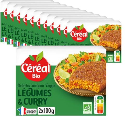 CÉRÉAL BIO – Galettes Boulgour & Épeautre aux Petits Légumes Bio – Végan & Bio – Repas Prêts à Réchauffer – Lot de 12 – Nutriscore A – 200 g