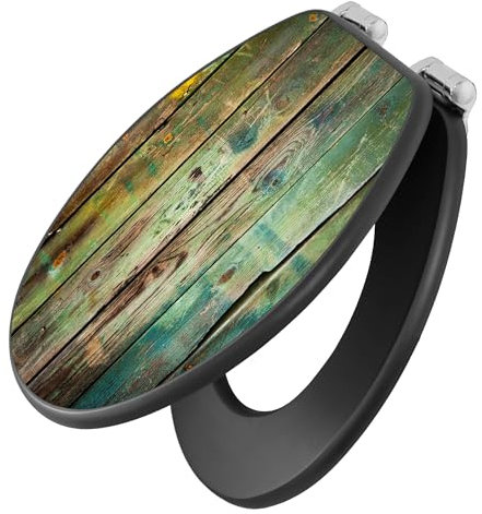 banjado Toilettendeckel anthrazit mit Absenkautomatik/WC Sitz mit Absenkautomatik anthrazit/Klodeckel grau/Toilettensitz dunkel/edle Klobrille - Motiv Grünes Holz