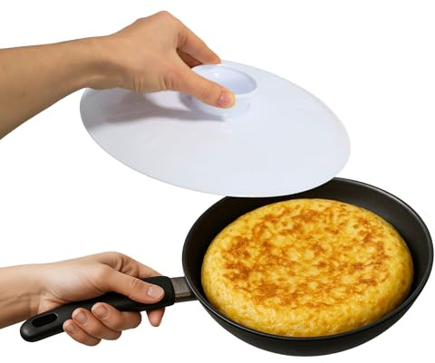 CHEFZOCO Tapa Volteadora de Tortillas, Tapadera sarten Tortillas, Tapa volteatortillas, tapa tortillas con Mango ergonómico, Plástico, Apta para sartenes o platos 25.5 cm