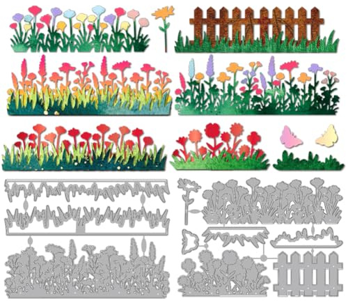 MAYJOYDIY Wildblumen Gras Metall Stanzformen Gartenzaun Stanzschablone | Blumen Prägeschablone, Schmetterlinge Karbonstahl Stanzschablonen, Für DIY Scrapbooking Karte Machen Album Geschenk Dekor