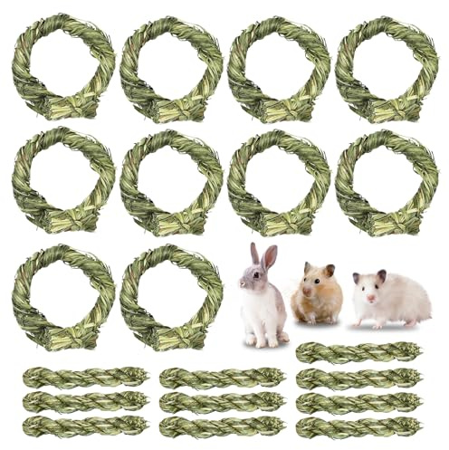 Kaninchen Zahnschleif Grasring Spielzeug, 20 Stück Kauspielzeug für Kaninchen Natürliches Timothy Gras Snack zum Zähneknirschen von Haustieren für Kaninchens Hamster Meerschweinchen