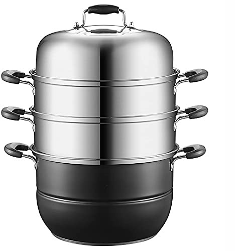 GLJTUO Olla De Vapor para Sopa, Bollos Al Vapor Gruesos para El Hogar, Pescado Al Vapor, Estufa De Gas Eléctrica, Olla De Acero Inoxidable,30cm