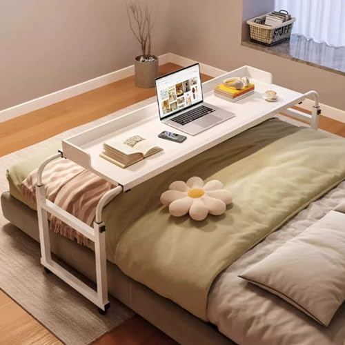 Tragbarer Betttisch mit Rollen – Verstellbarer Laptopständer fürs Bett, Arbeitsplatz-Schreibtisch und Tablett auf Rollen, ideal für das Homeoffice und den Einsatz am Bett