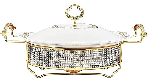 Chafing Dish Buffet Set, Ceramic Chafer with Diamond Decoration, Chafer and Buffet Warmer for Catering and Kitchen Parties