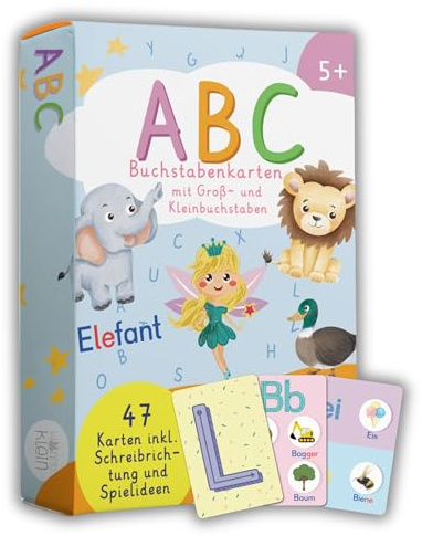 ABC Lernkarten für Kinder – Buchstaben Lernen & Lesen vorbereiten – 47 Karten mit Lauten, Silben, Umlauten & Buchstabenverbindungen – mit Schreibrichtung – Vorschule & 1. Klasse