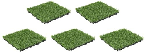 Vilgftyiet Lot de 5 dalles de gazon artificiel emboîtables 30 x 30 cm auto-drainantes en plastique pour jardin et extérieur