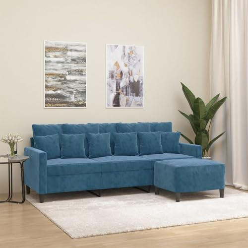 Frdhee Divano da pavimento per soggiorno, divano relax, divano moderno, 3 posti, con sgabello, blu, 180 cm, in velluto, per camera dei ragazzi, ufficio, camera da letto, pratico