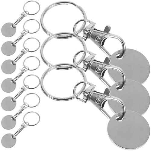 SAFIGLE 10pcs Stainless Steel Shopping Trolley Token Keyrings, Small Metal Cart Coin Keychain Pendants for Supermarket Cart Accessory, Anti-loss Portable Keychain for Men and Women
