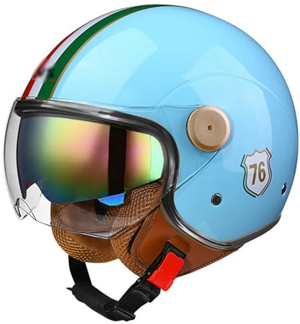 Retro 3/4 Jet Hjälm Motorcykelhjälm med solskydd, Halvskals Scooterhjälm ECE 22.06 Certifierad för Cruiser Moped, Herr Dam 9,L=57-58CM
