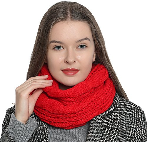 DonDon Loop Schal Damen Winter Schlauchschal Winterschal Wollschal warm und weich rot