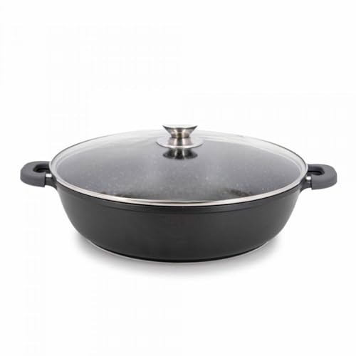 HQ Premium XL Bräter Servierpfanne mit Granit Keramikbeschichtung 6 Liter 36cm Durchmesser - Griff mit Design