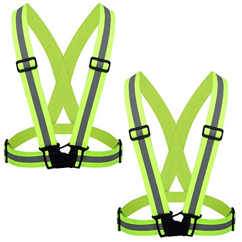ZWOOS Gilet de Sécurité + Bracelets de Sécurité Réfléchissant, Réfléchissant Réglable Elastique Gilet de Sécurité pour La Course, Le Vélo, La Moto (2 x Gilet)
