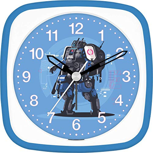 Eurotime Wecker Jungen Polizei Roboter Notruf, Kinderwecker, Hellblau Blau, Kunststoffgehäuse und Kunststoffglas, geräuscharmer Wecker, ohne Ticken, mit Licht und Weckwiederholung, 27129-08