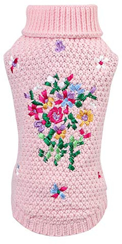 Petyoung Hundepullover mit Blumenstickerei - Haustier Warmer Pullover Weiche Winterkleidung für Welpen Kleiner Mittelgroßer Hund