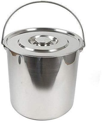 Seau en Acier Inoxydable 304 avec Couvercle - 20L Grande Capacité, Poli Miroir, pour Professionnels/Restauration (Argenté, Cuillère Incluse, Résistant à la Chaleur)
