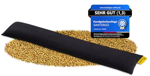 SANTERGO Handgelenkauflage für die Tastatur - ergonomische Handballenauflage aus Bio-Hirsespreu, Anti-Sehnenscheidenprobleme für Laptop & Computer, Wirst Rest in Schwarz
