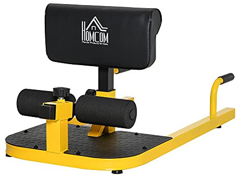 HOMCOM Sissy Squat Kniebeugentrainer Beintrainer Bauch-Gesäß-Trainer 3 in 1 Trainer verstellbar bis 120 kg Stahl Gelb+Schwarz 50 x 97 x (44,5–56,5) cm