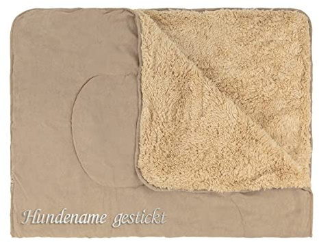 Direkt-Stick.de Hundedecke mit Namen Bestickt, personalisierbare Heimtierdecke für Hunde und Katzen, 4 Farben, weiche Wendedecke, Liegedecke Teddyfell (Sand)
