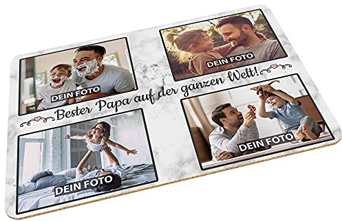 Platzset selbst gestalten mit 4 Fotos - Tischset Bester Papa der Welt - Platzdeckchen, Geschenk für Papa Geburtstag, Weihnachten - rutschfeste & abwischbare Unterlage Kork, 40x30 cm I Personalisiert