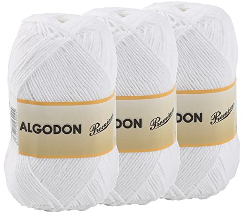 Hilo de Algodón Ovillo de Algodón 100% Perfecto para Tejer o para Ganchillo - Color Blanco 100gr 220metros x 3pcs
