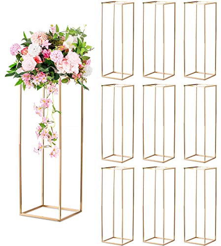 Sziqiqi 80cm Jarrones Oro para Mesas Centro Boda, 10 Piezas Soporte Flores Columna Jarrón Piso Flores Metal Florero Geométrico 80cm Alto, Estante Exhibición Flores Rectangular para Boda Fiesta Casa