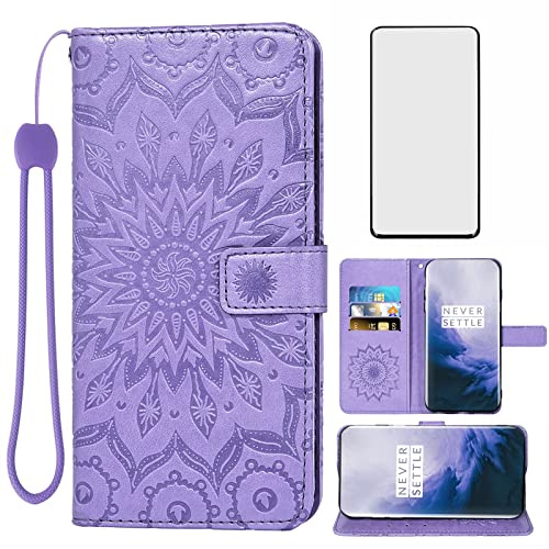 Funda de teléfono para OnePlus 7 Pro Funda tipo cartera con protector de pantalla de vidrio templado Slim Flip Cover titular de la tarjeta Cell OnePlus7Pro 5G One Plus 1+7 1Plus OnePlus7 7Pro One+ 1